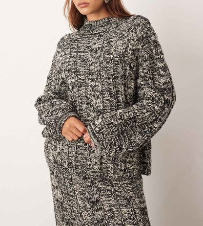 Cable Knit High Neck Sweater & Midi Skirt