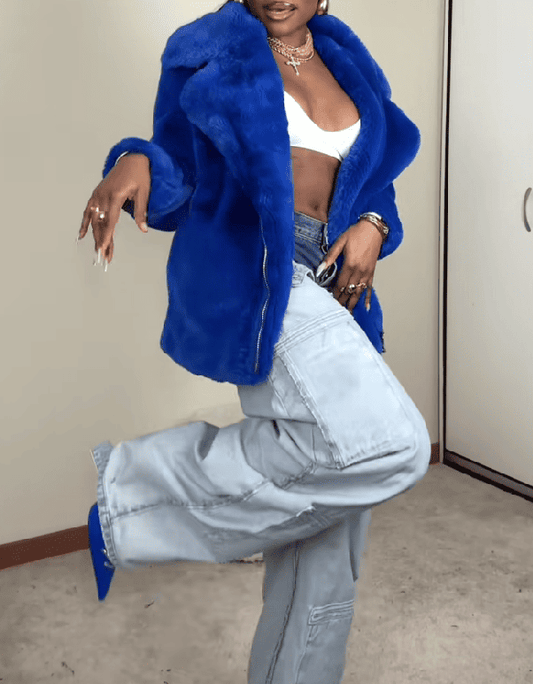 Faux Fur Coat - Royal Blue