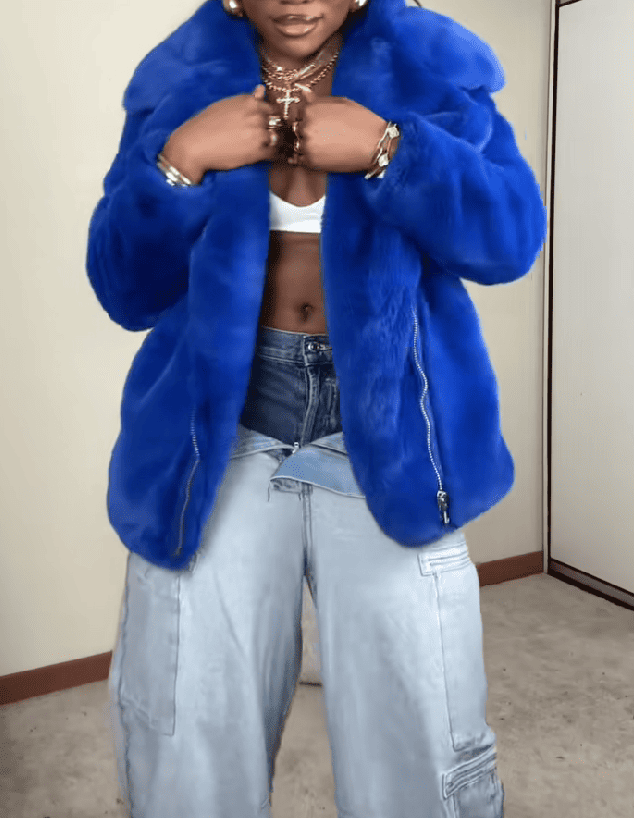 Faux Fur Coat - Royal Blue