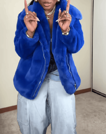 Faux Fur Coat - Royal Blue