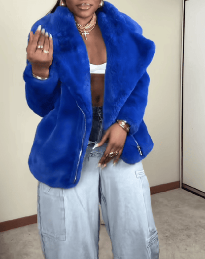 Faux Fur Coat - Royal Blue