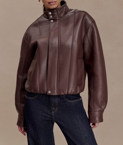 Faux Leather Bomber Jacket