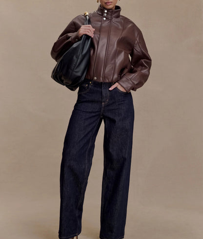 Faux Leather Bomber Jacket