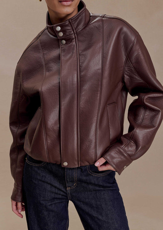 Faux Leather Bomber Jacket