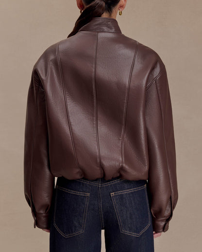 Faux Leather Bomber Jacket