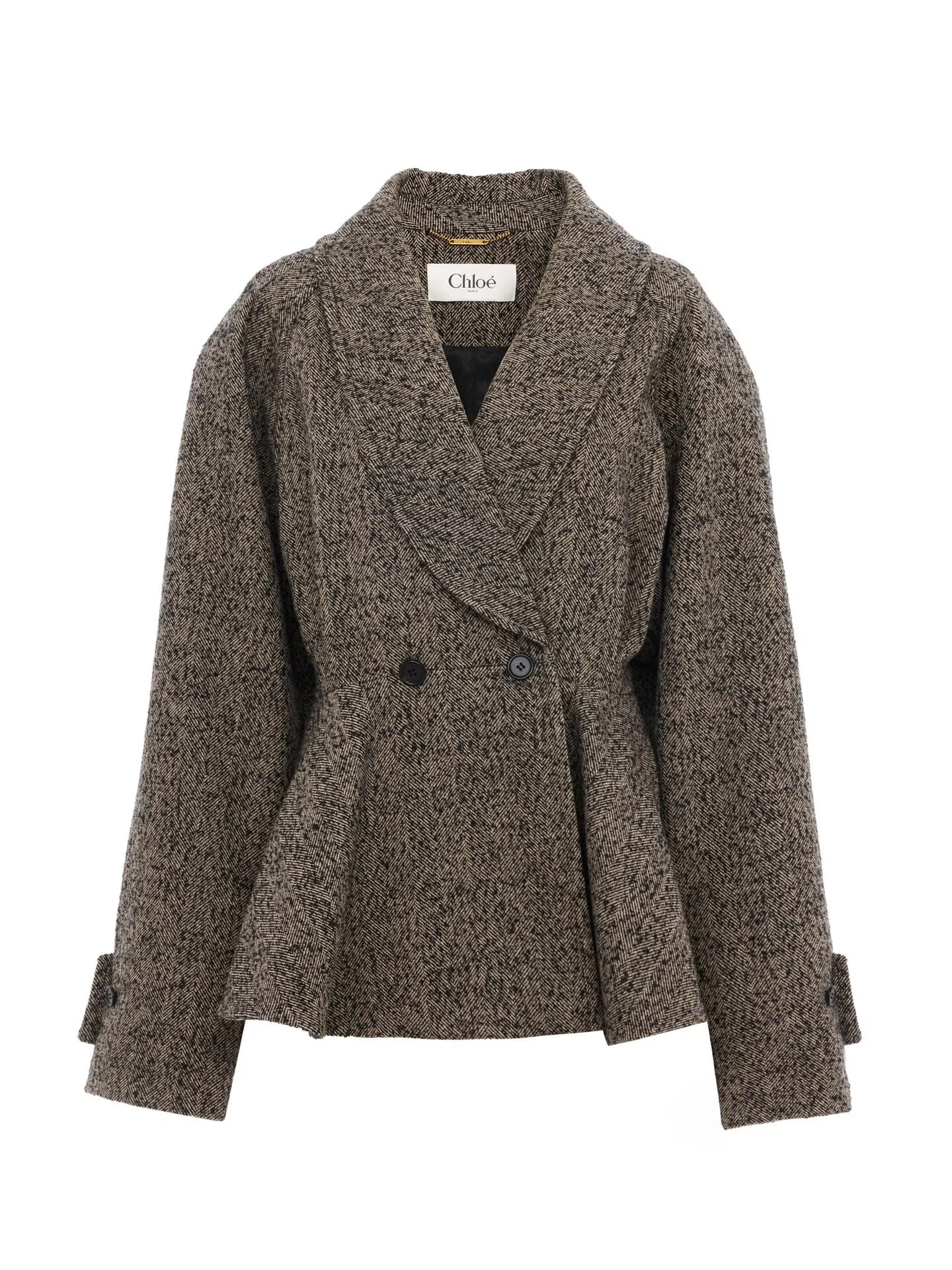 Short riding coat in chevron wool