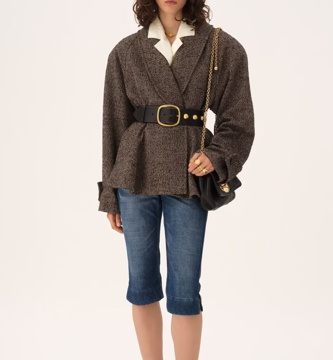 Short riding coat in chevron wool