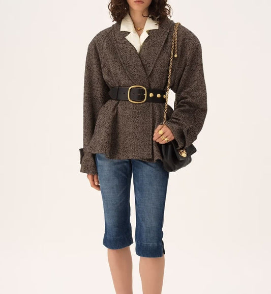 Short riding coat in chevron wool