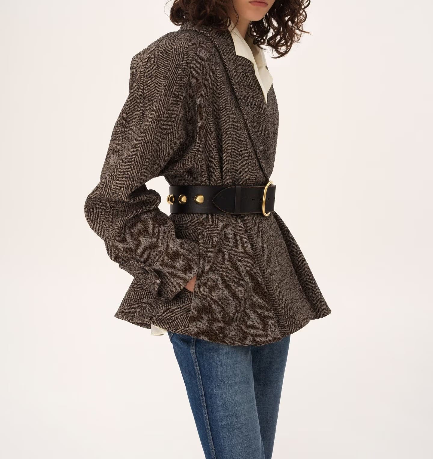 Short riding coat in chevron wool