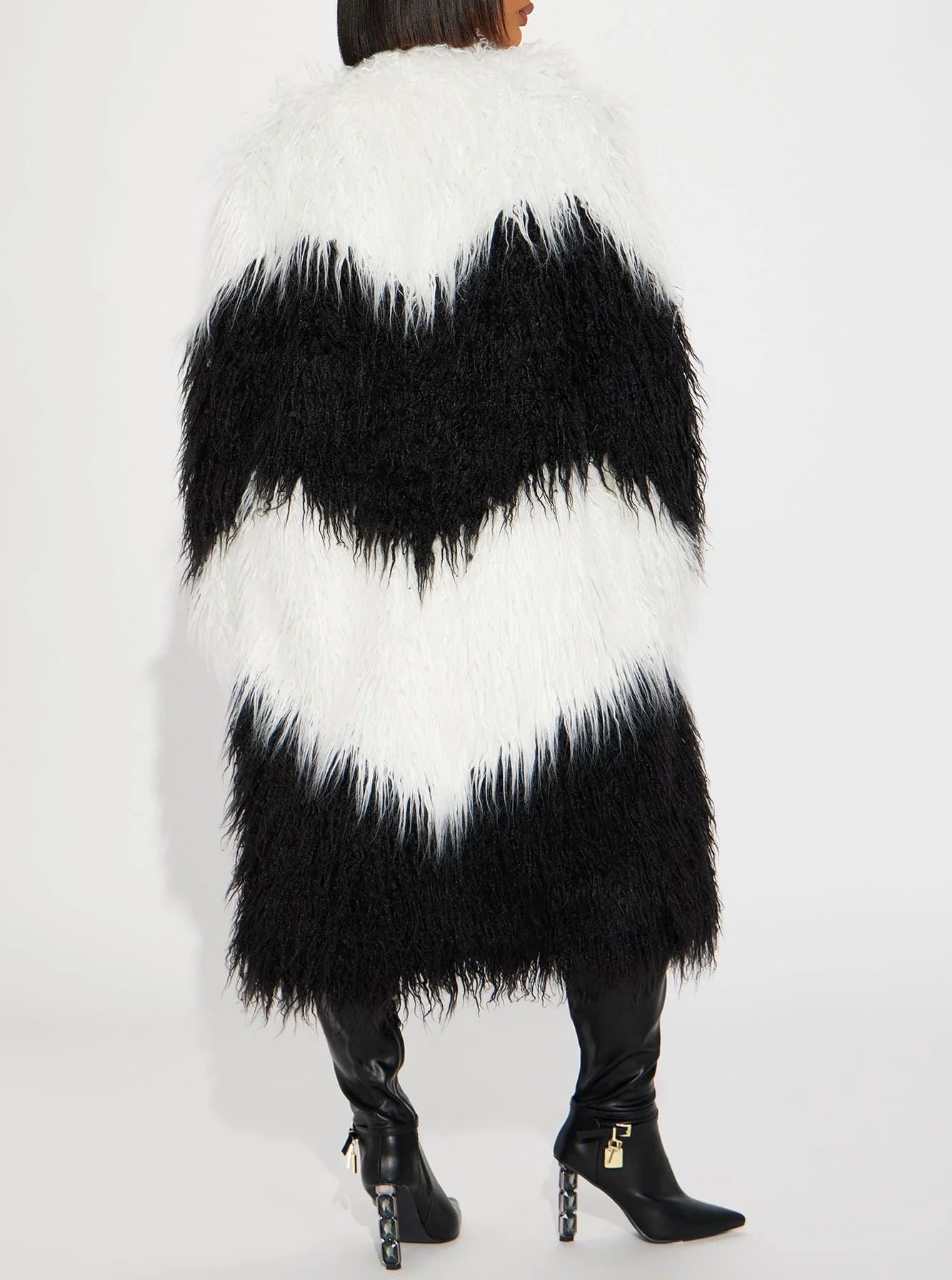 Faux Fur Coat - Black/White