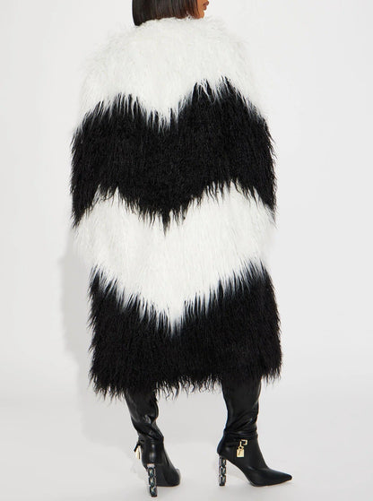 Faux Fur Coat - Black/White