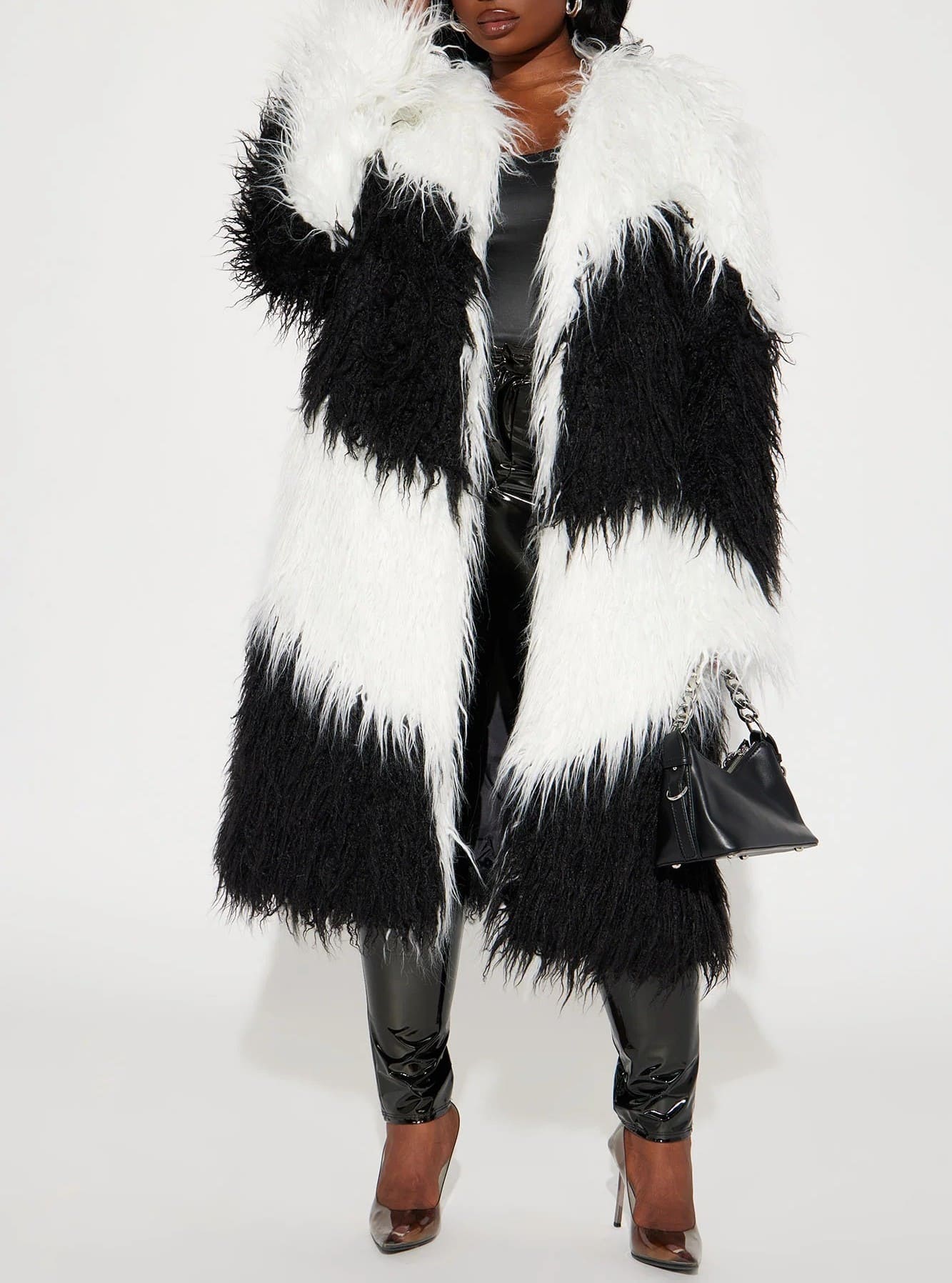 Faux Fur Coat - Black/White