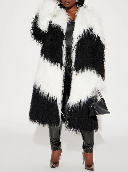 Faux Fur Coat - Black/White