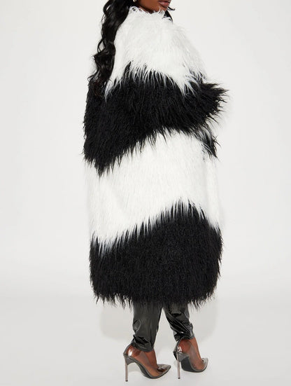 Faux Fur Coat - Black/White