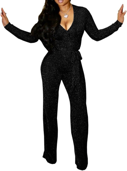 V Neck Sparkly Jumpsuit