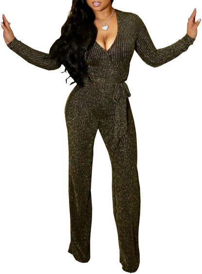 V Neck Sparkly Jumpsuit