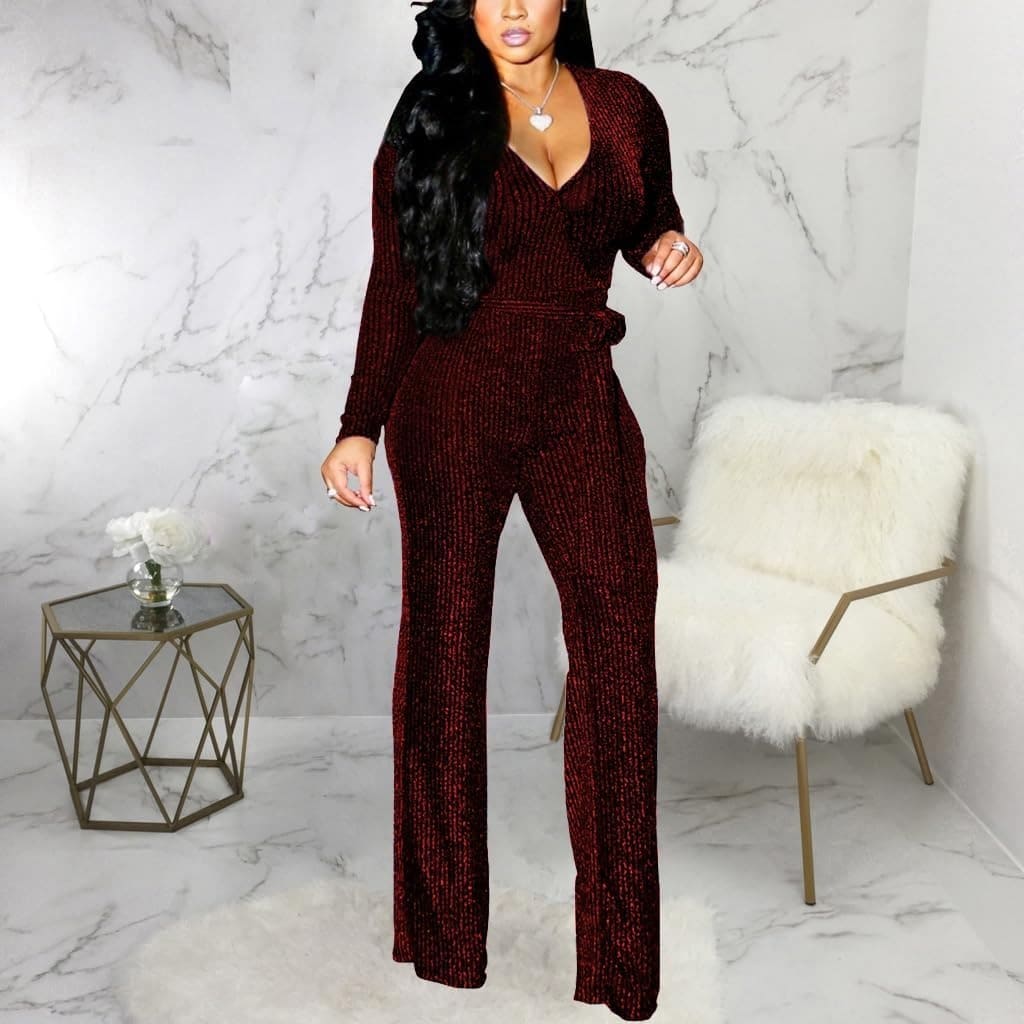 V Neck Sparkly Jumpsuit