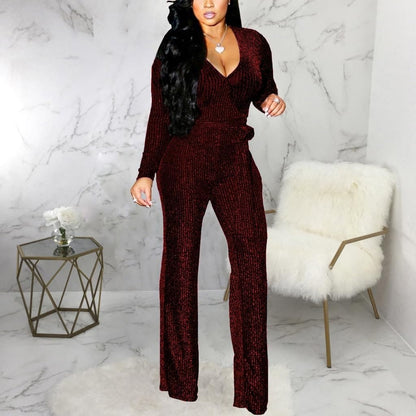 V Neck Sparkly Jumpsuit