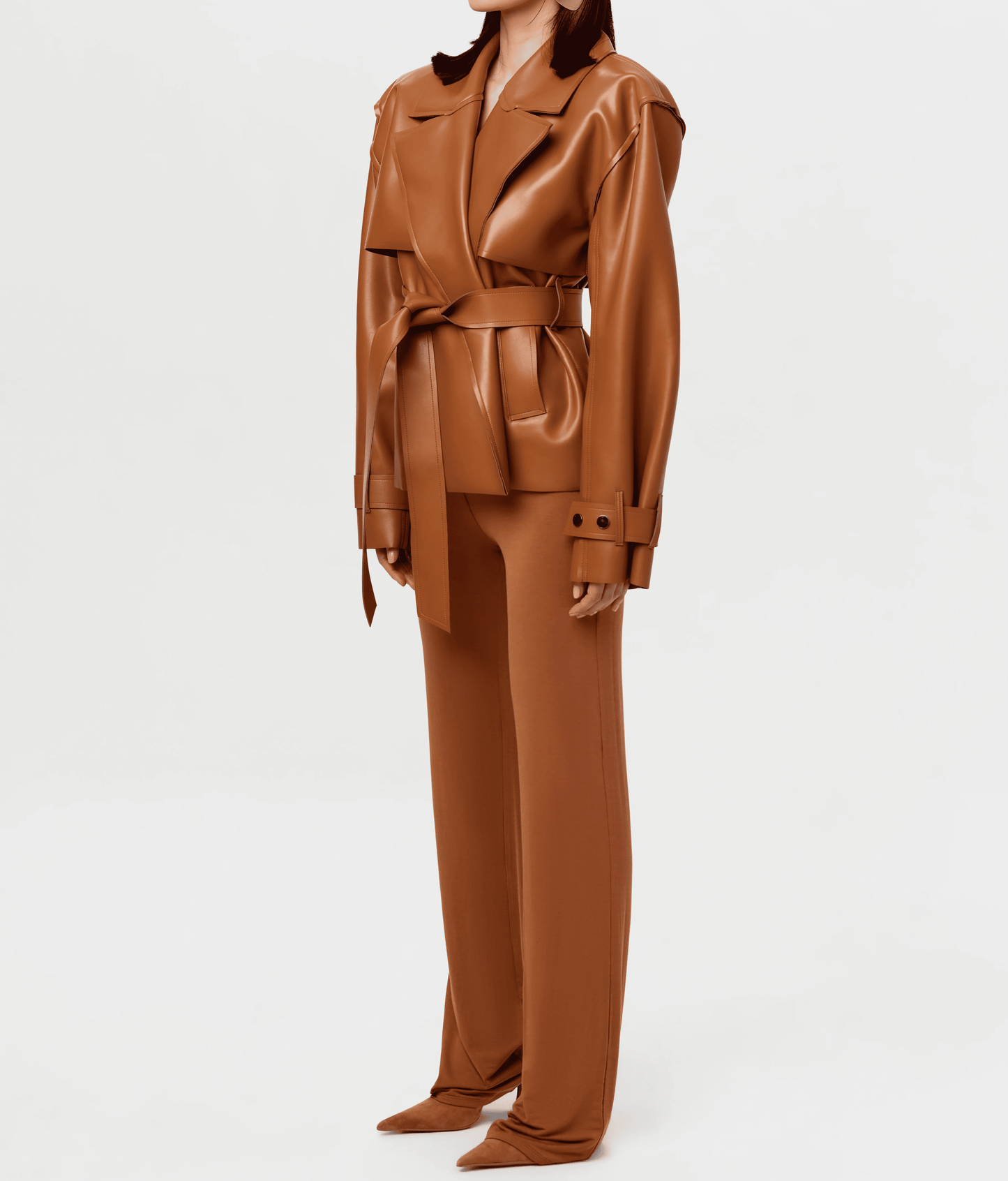 Vegan Leather Cropped Trench Jacket
