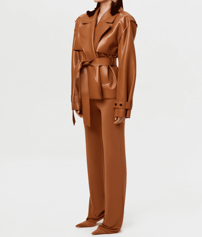 Vegan Leather Cropped Trench Jacket