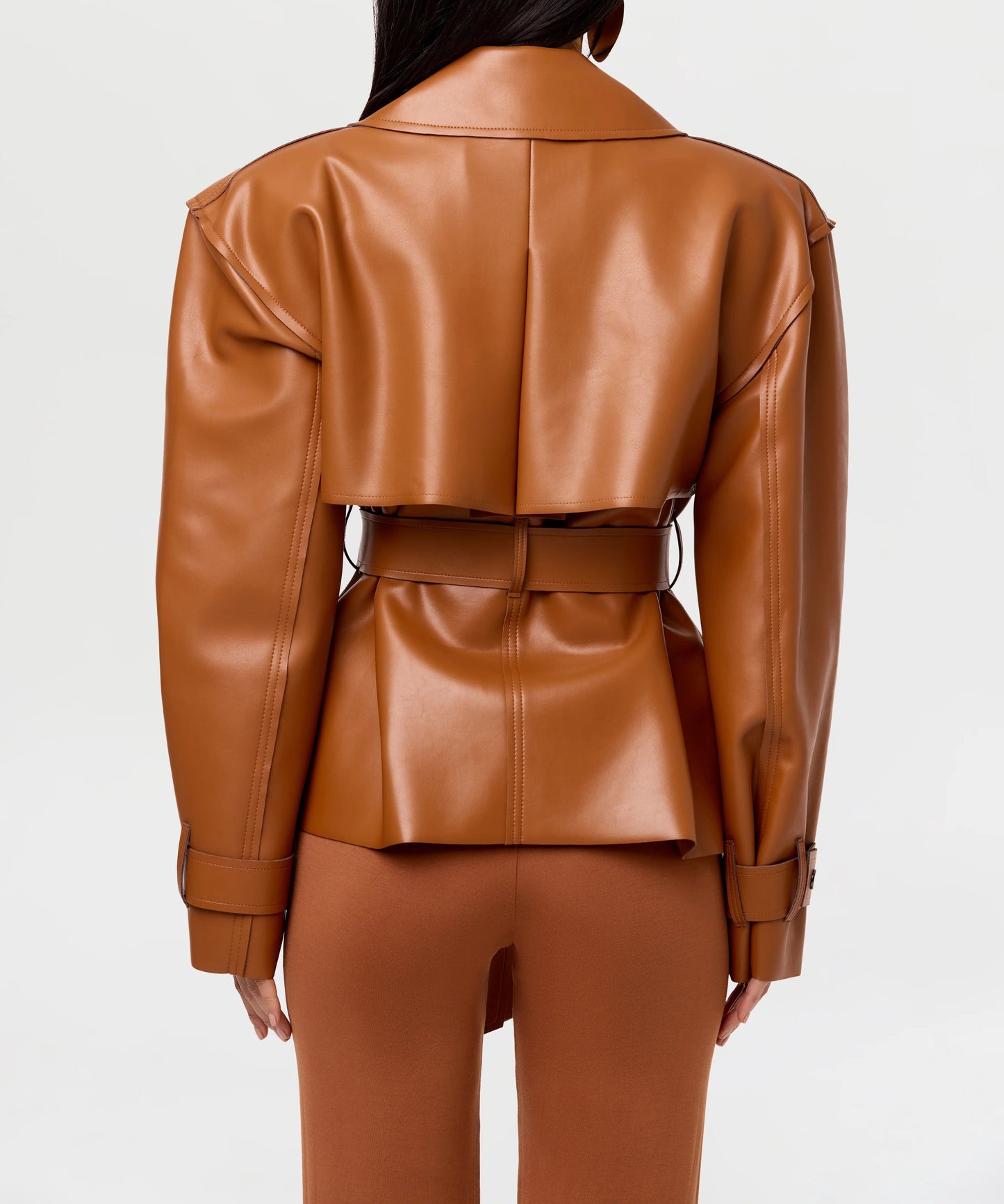 Vegan Leather Cropped Trench Jacket