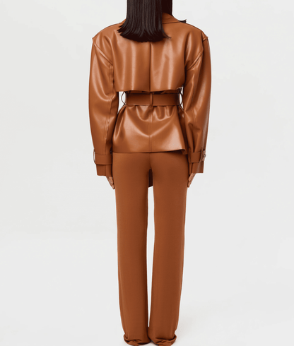 Vegan Leather Cropped Trench Jacket