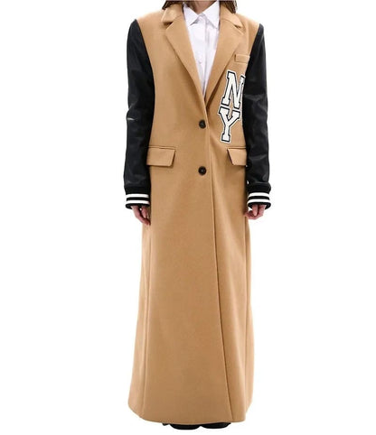 Notched Lapel Faux Wool Trench
