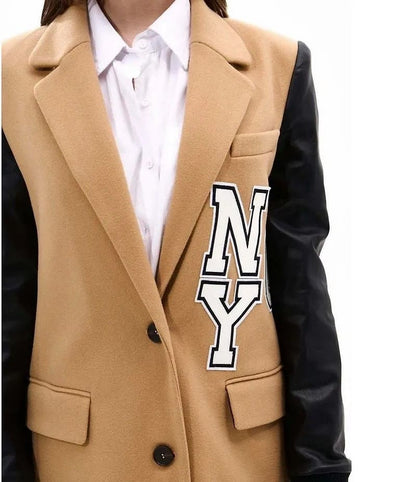 Notched Lapel Faux Wool Trench