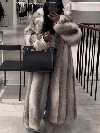 Luxury Rare Silver Fox Full Length Fur Coat