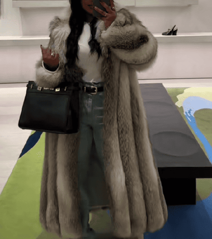 Luxury Rare Silver Fox Full Length Fur Coat