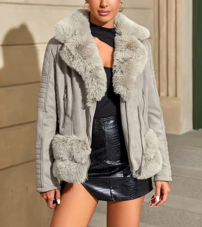 Faux Suede Coat with a Waist Belt