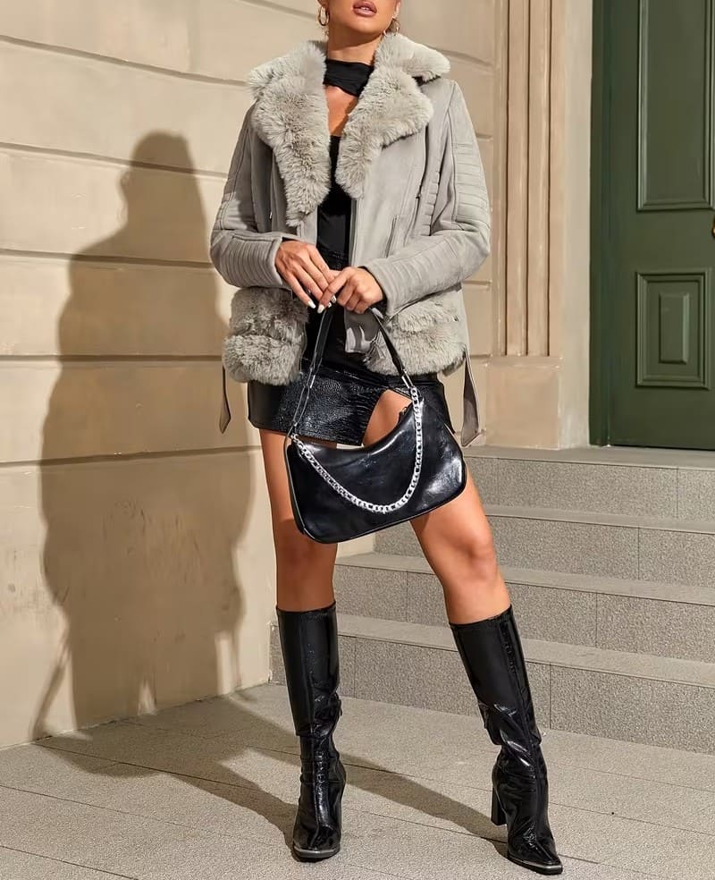 Faux Suede Coat with a Waist Belt