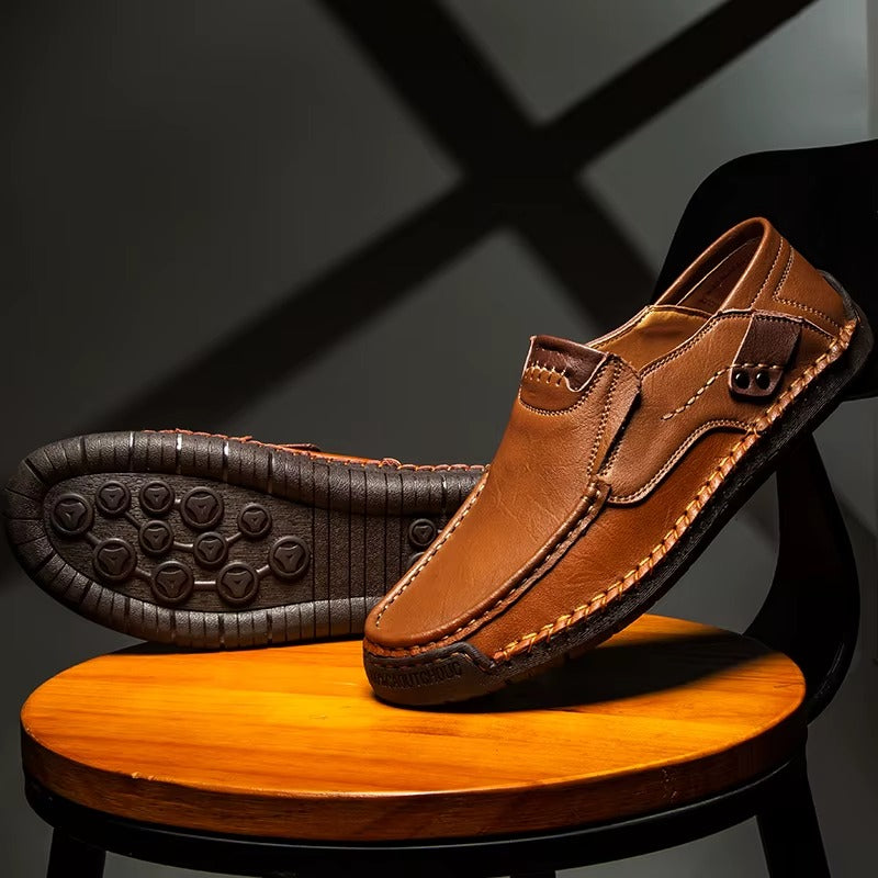 Hand-Stitched Leather Moc Toe Loafers