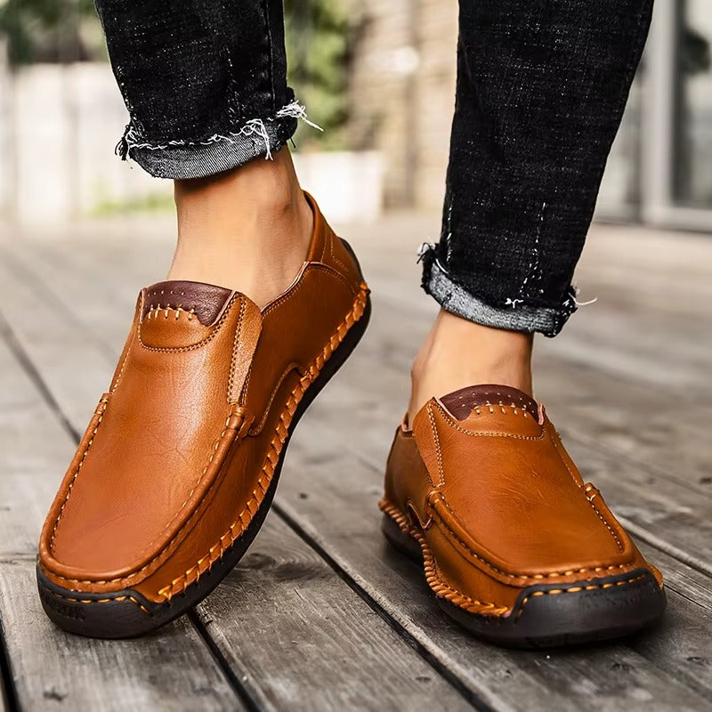 Hand-Stitched Leather Moc Toe Loafers