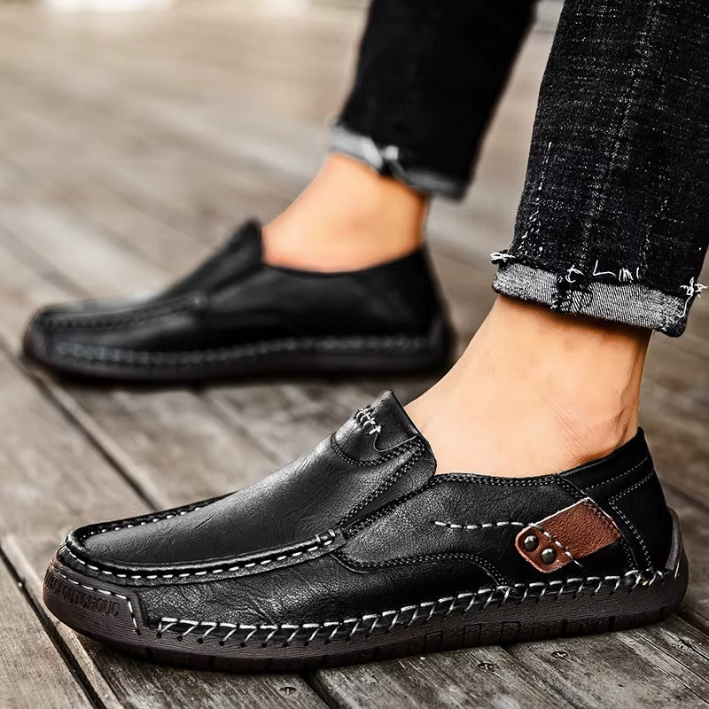 Hand-Stitched Leather Moc Toe Loafers