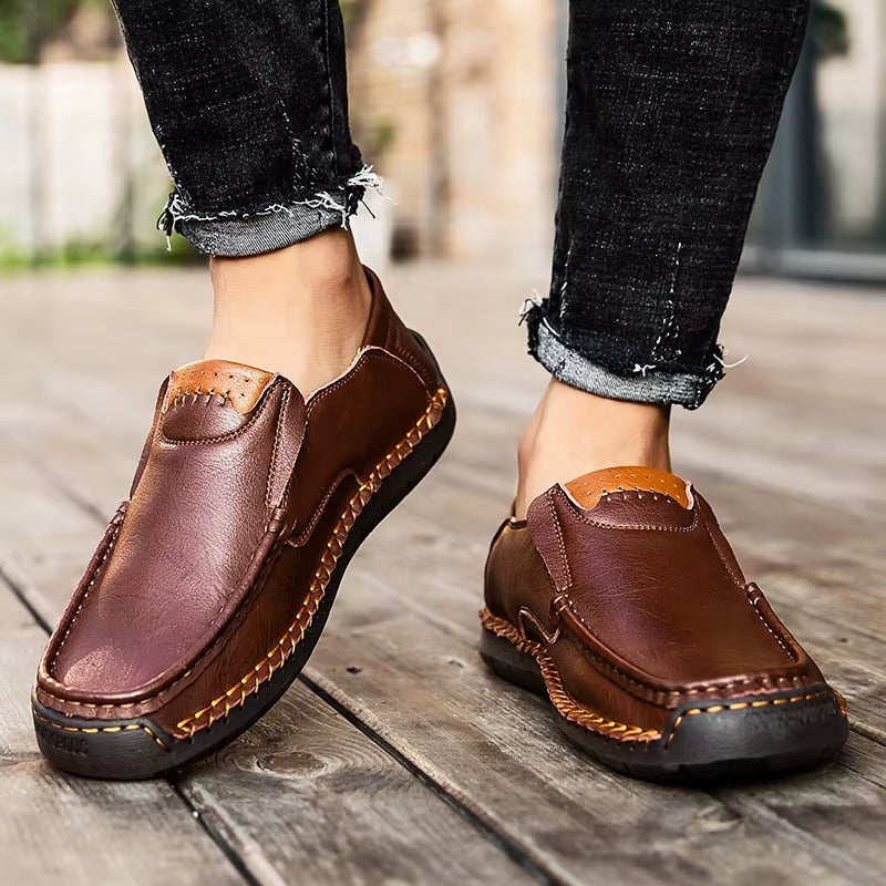Hand-Stitched Leather Moc Toe Loafers