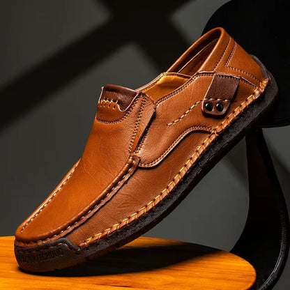 Hand-Stitched Leather Moc Toe Loafers