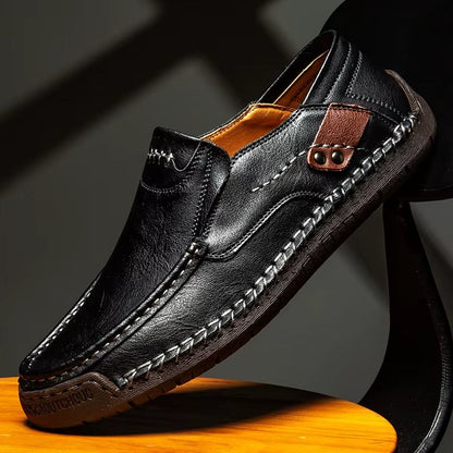 Hand-Stitched Leather Moc Toe Loafers