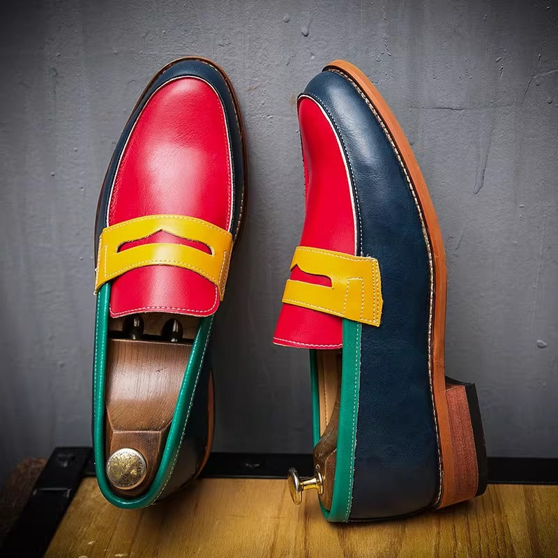Color-Blocked Leather Penny Loafers