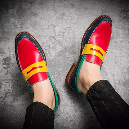 Color-Blocked Leather Penny Loafers