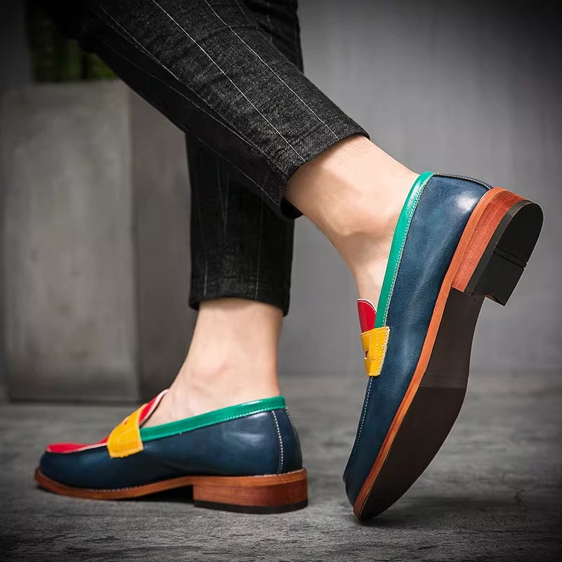 Color-Blocked Leather Penny Loafers