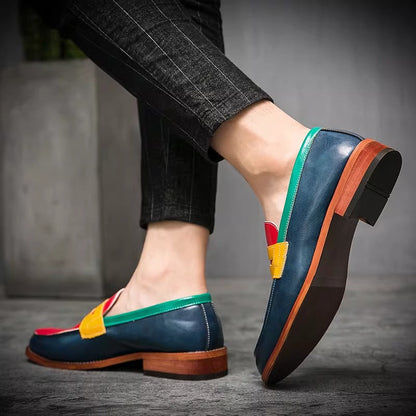 Color-Blocked Leather Penny Loafers