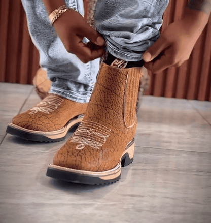 Embossed Leather Western Platform Chelsea Boots