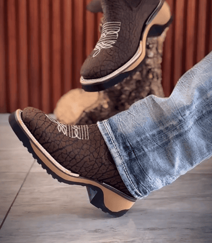 Embossed Leather Western Platform Chelsea Boots