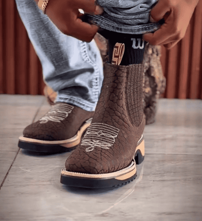 Embossed Leather Western Platform Chelsea Boots