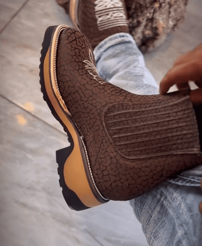 Embossed Leather Western Platform Chelsea Boots