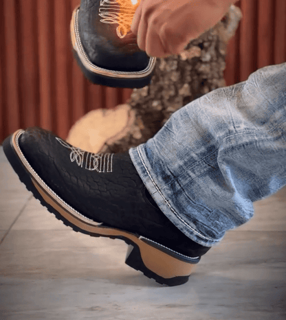 Embossed Leather Western Platform Chelsea Boots
