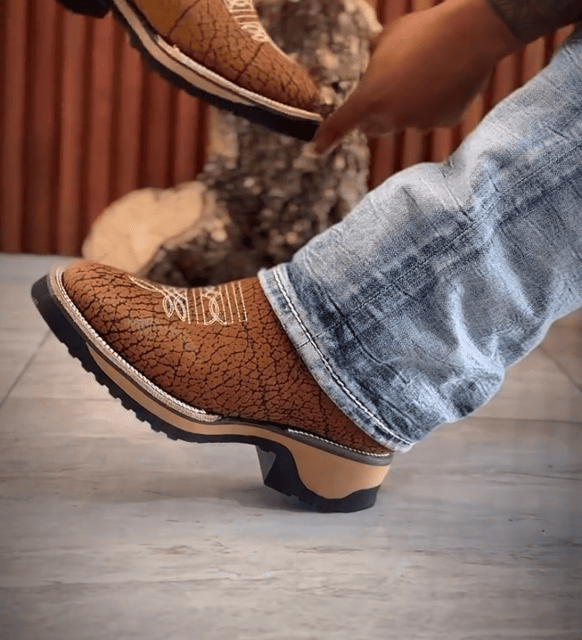 Embossed Leather Western Platform Chelsea Boots