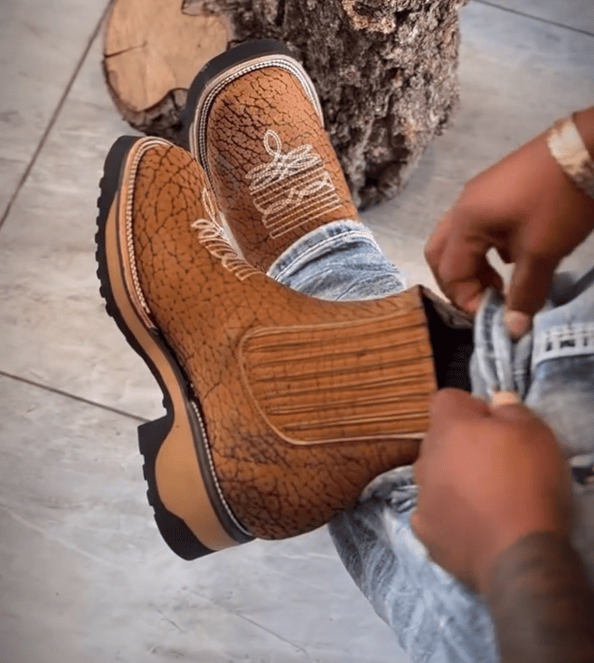 Embossed Leather Western Platform Chelsea Boots