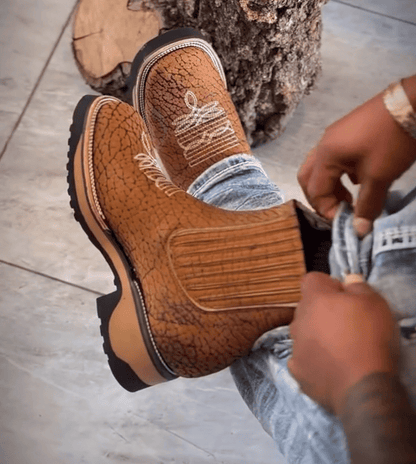 Embossed Leather Western Platform Chelsea Boots
